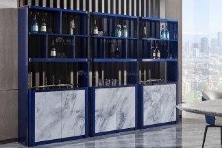 后现代轻奢风格家具黄瓜视频免费版下载官网会所别墅品牌家具时尚大气餐厅大理石纹+孔雀蓝六门酒柜